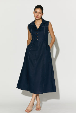 Dark blue sleeveless long dress