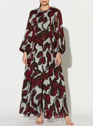 Beige pink and green floral long dress