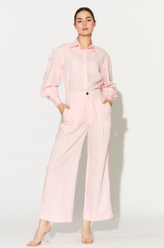 Light pink embroidered linen shirt and pant