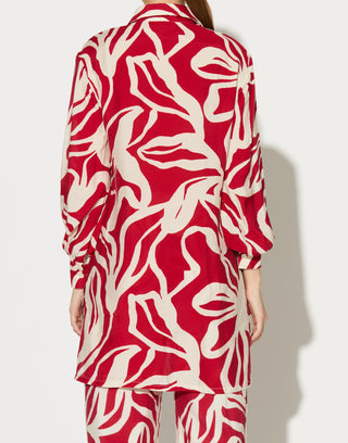 Red and white floral shirt and pants