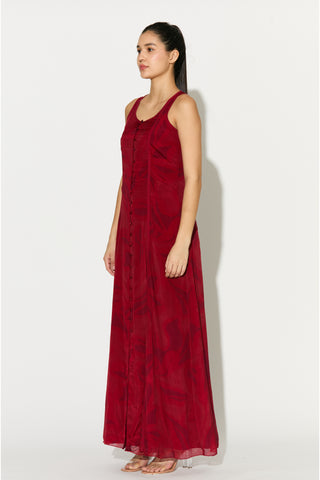 Red and pink floral sleeveless long dress