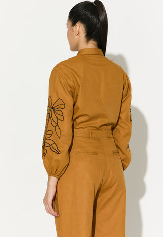 Dark mustard embroidered shirt and pant