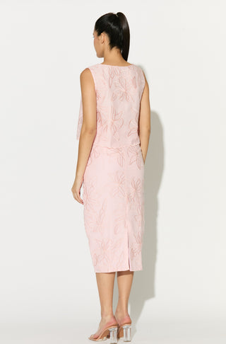 Light pink embroidered linen top and skirt