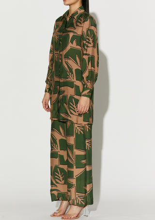 Mint and mustard patterned long shirt and pant