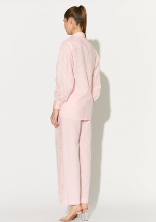 Light pink embroidered linen shirt and pant
