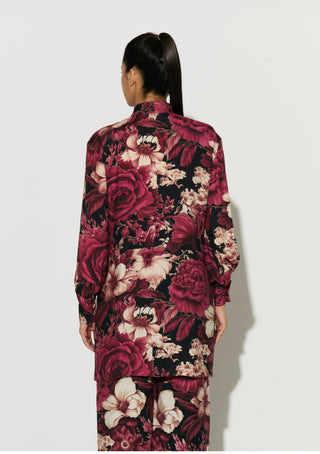 Black pink and white floral bow tie shirt and pant