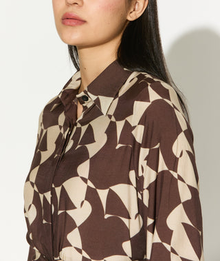 Brown and white abstract shirt dress
