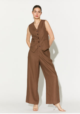 Brown plain waistcoat and pant