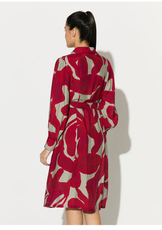 Beige and hot pink floral shirt dress