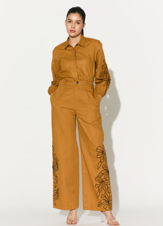 Dark mustard embroidered shirt and pant