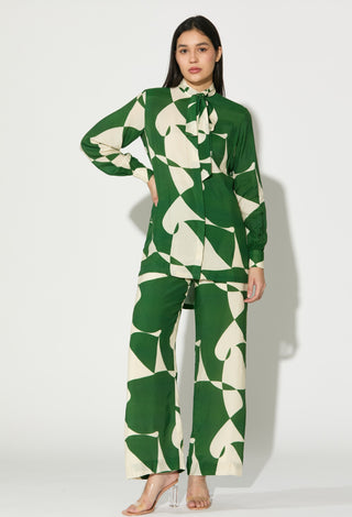 Green and white abstract pants