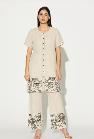 Cream embroidered tunic with pant