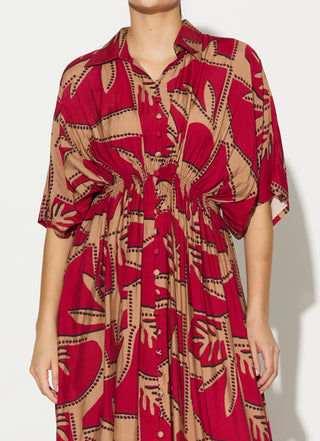 Red and golden patterned dress