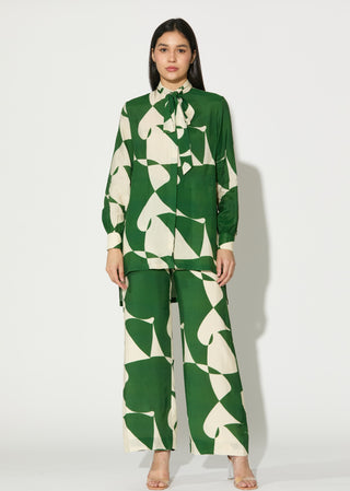 Green and white abstract pants