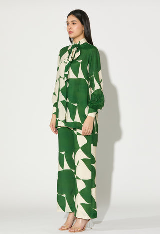 Green and white abstract pants