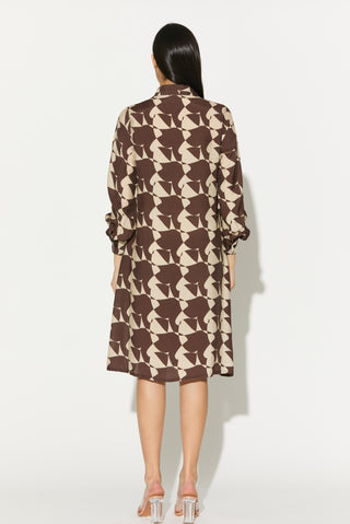 Brown and white abstract shirt dress