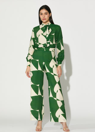 Green and white abstract pants