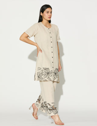 Cream embroidered tunic with pant