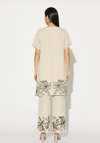 Cream embroidered tunic with pant