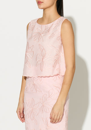 Light pink embroidered linen top and skirt
