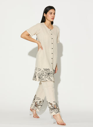 Cream embroidered tunic with pant