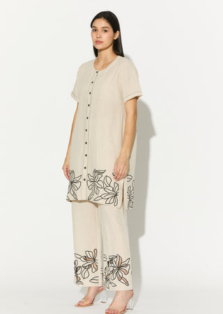 Cream embroidered tunic with pant