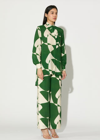 Green and white abstract pants