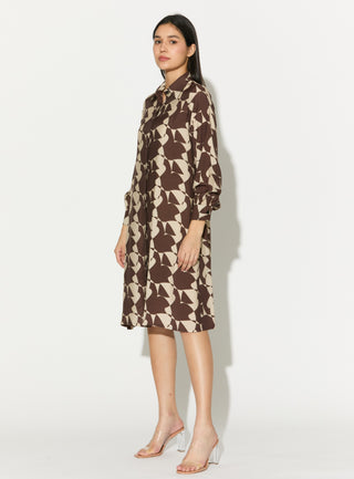 Brown and white abstract shirt dress