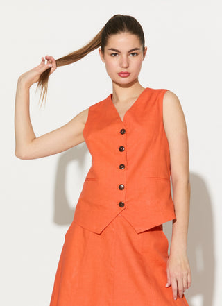 Orange linen waistcoat and skirt