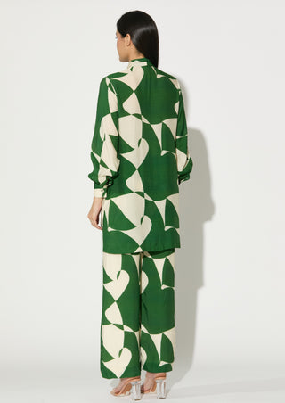 Green and white abstract pants