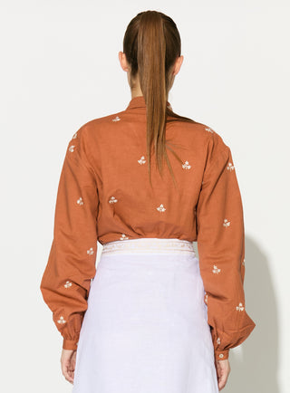 Dark orange embroidered shirt with skirt