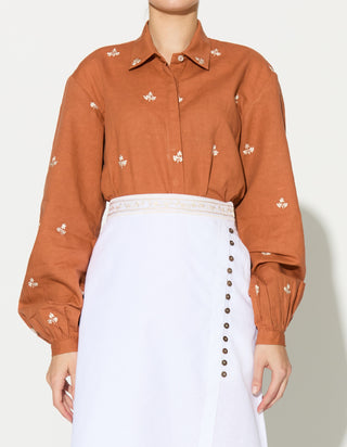 Dark orange embroidered shirt with skirt