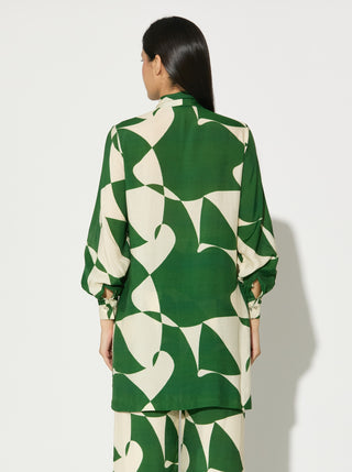 Green and white abstract bow tie shirt