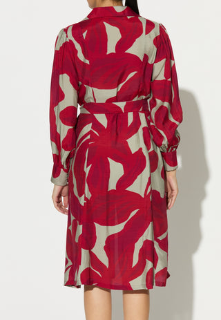 Beige and hot pink floral shirt dress