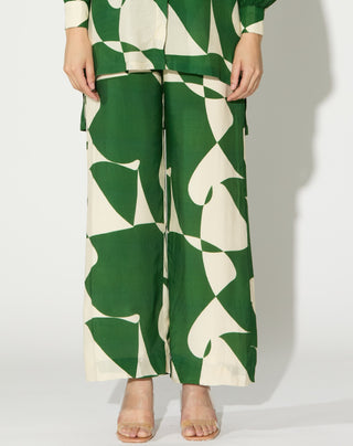 Green and white abstract pants