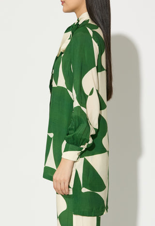 Green and white abstract bow tie shirt