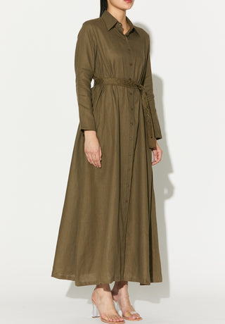 Sage green linen shirt dress