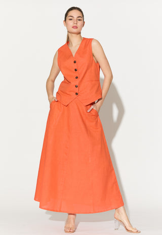 Orange linen waistcoat and skirt