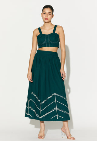Teal embroidered skirt