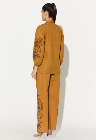Dark mustard embroidered shirt and pant