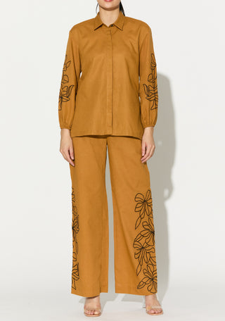 Dark mustard embroidered shirt and pant