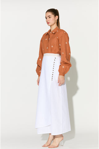 Dark orange embroidered shirt with skirt