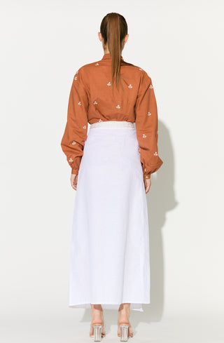 Dark orange embroidered shirt with skirt