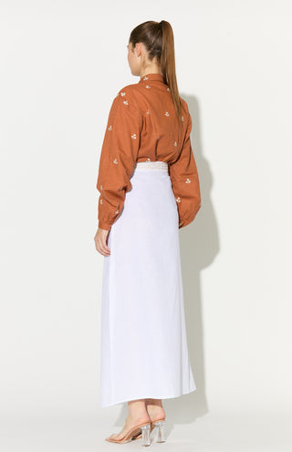 Dark orange embroidered shirt with skirt