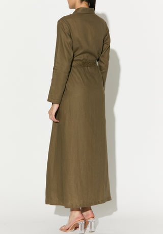 Sage green linen shirt dress