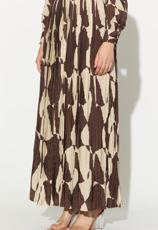 Brown and white abstract crinkled skirt