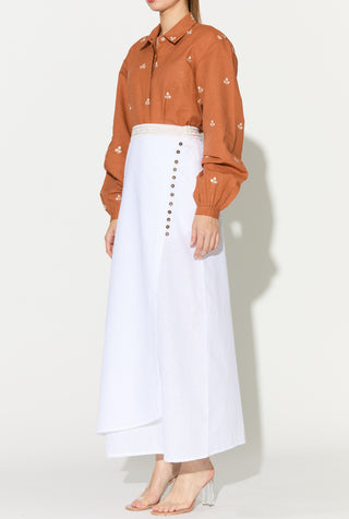 Dark orange embroidered shirt with skirt