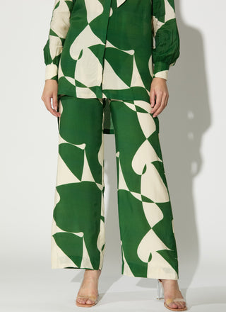 Green and white abstract pants