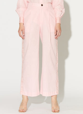 Light pink embroidered linen shirt and pant