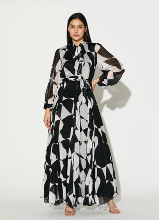 Black and white abstract long dress